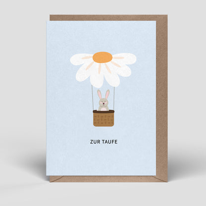 Klappkarte - Taufe - Hase im Ballon - Nr. 276