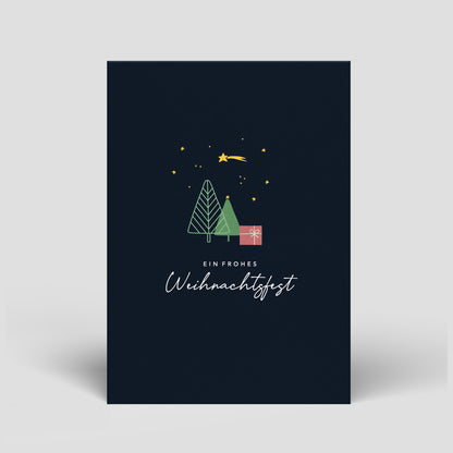 Postkarte - Weihnachten - Tannenbäume dunkelblau - Nr. 9