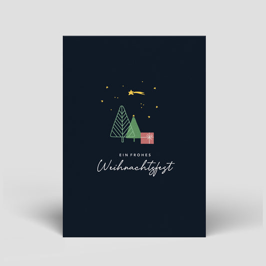 Postkarte - Weihnachten - Tannenbäume dunkelblau - Nr. 9