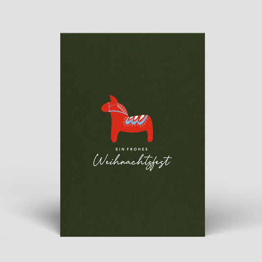 Postkarte - Weihnachten - Grünes Dalapferd - Nr. 14