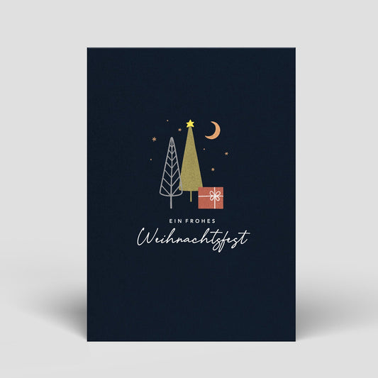 Postkarte - Weihnachten - Tannenbäume dunkelblau - Nr. 9