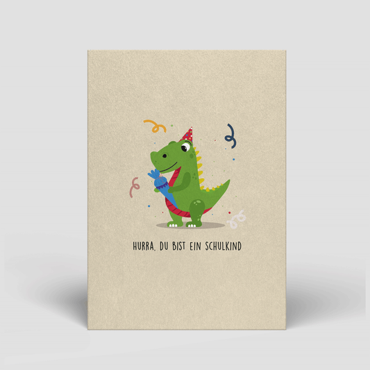 Postkarte - Einschulung - Dino mit Schultüte - Nr. 91