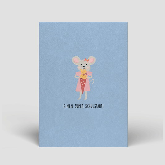 Postkarte - Einschulung - Maus mit Schultüte - Nr. 92