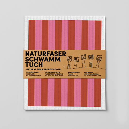 7 - Schwammtuch - Streifen - Rot/Rosa - Nr. 7